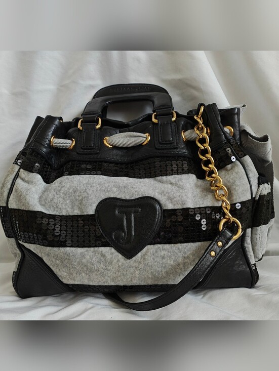 Juicy Couture Handbags - Vintage Juicy Couture Black & Grey Velour, Leather & Sequin Daydreamer Handbag